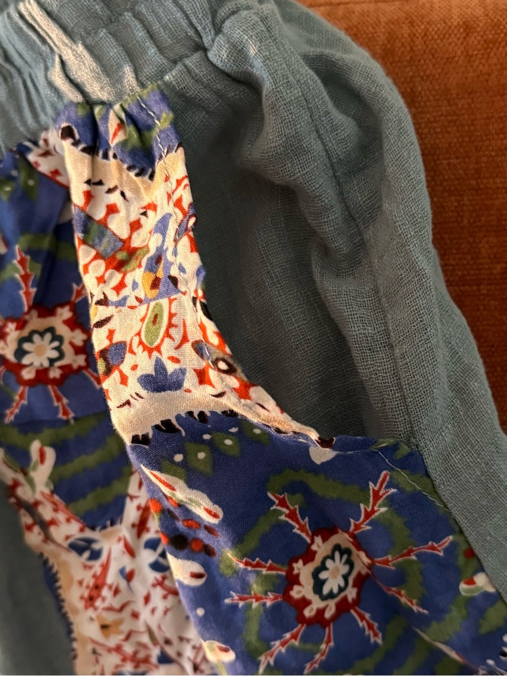 Light Blue Linen-Blend Women's with Patterned Pocket Accents - Picture 2 of 4